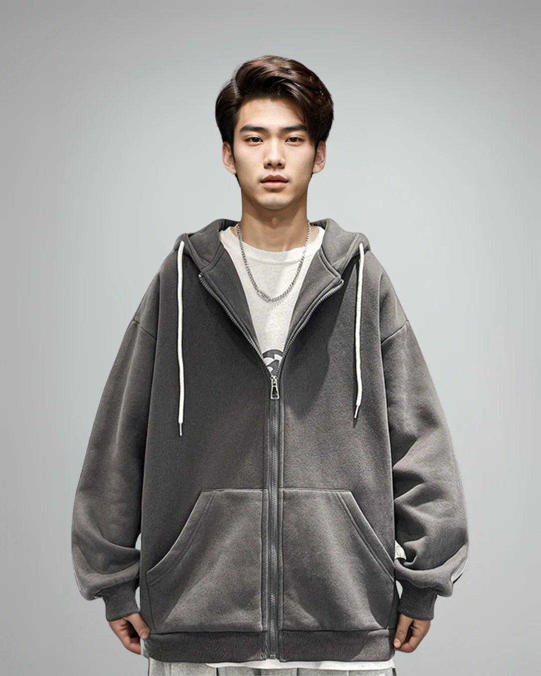 Oversized Lightweight Zip-Up Hoodie - Image 5