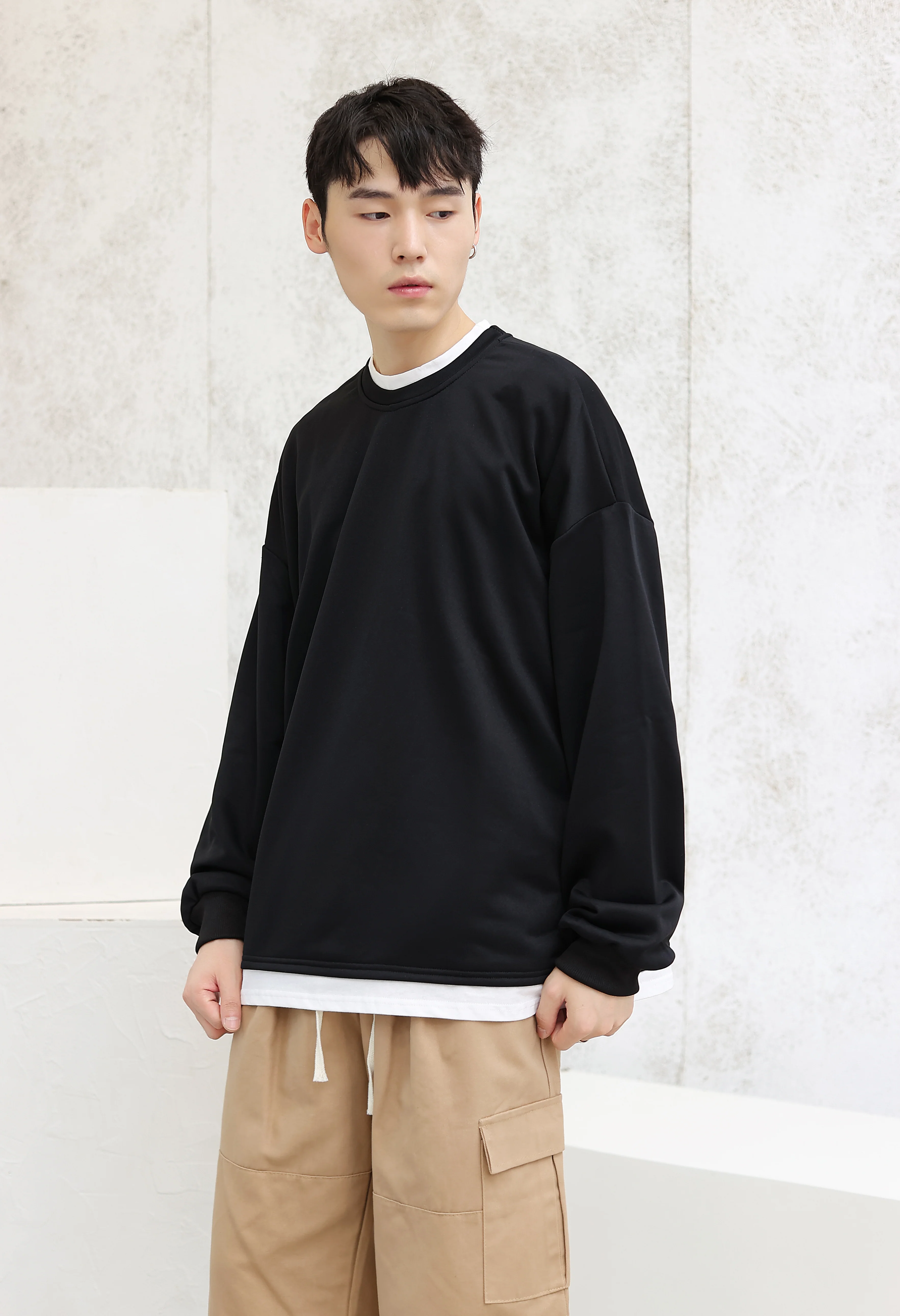 Oversized Mock Two-Piece Long-Sleeve Tee - Image 6