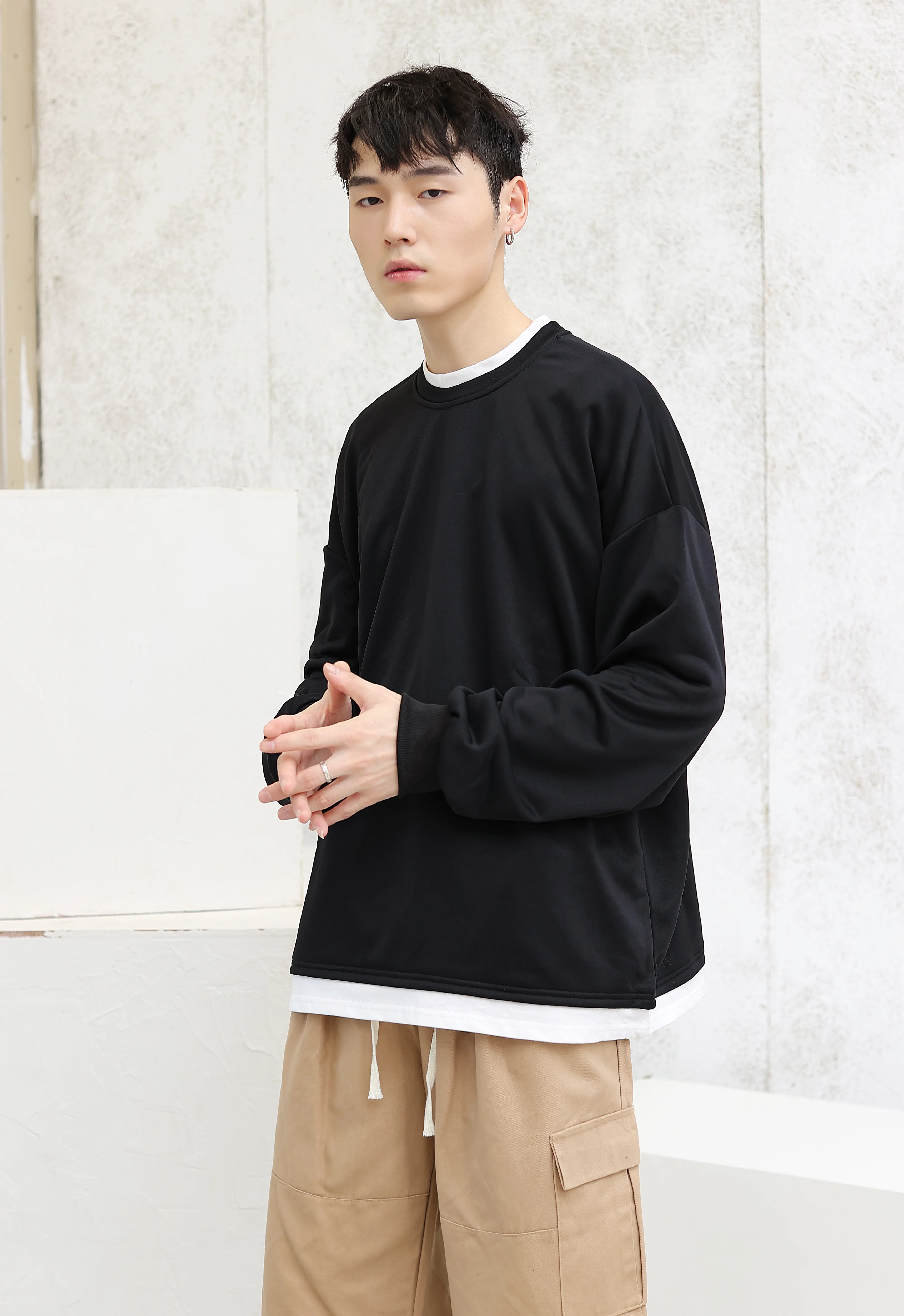 Oversized Mock Two-Piece Long-Sleeve Tee - Image 8