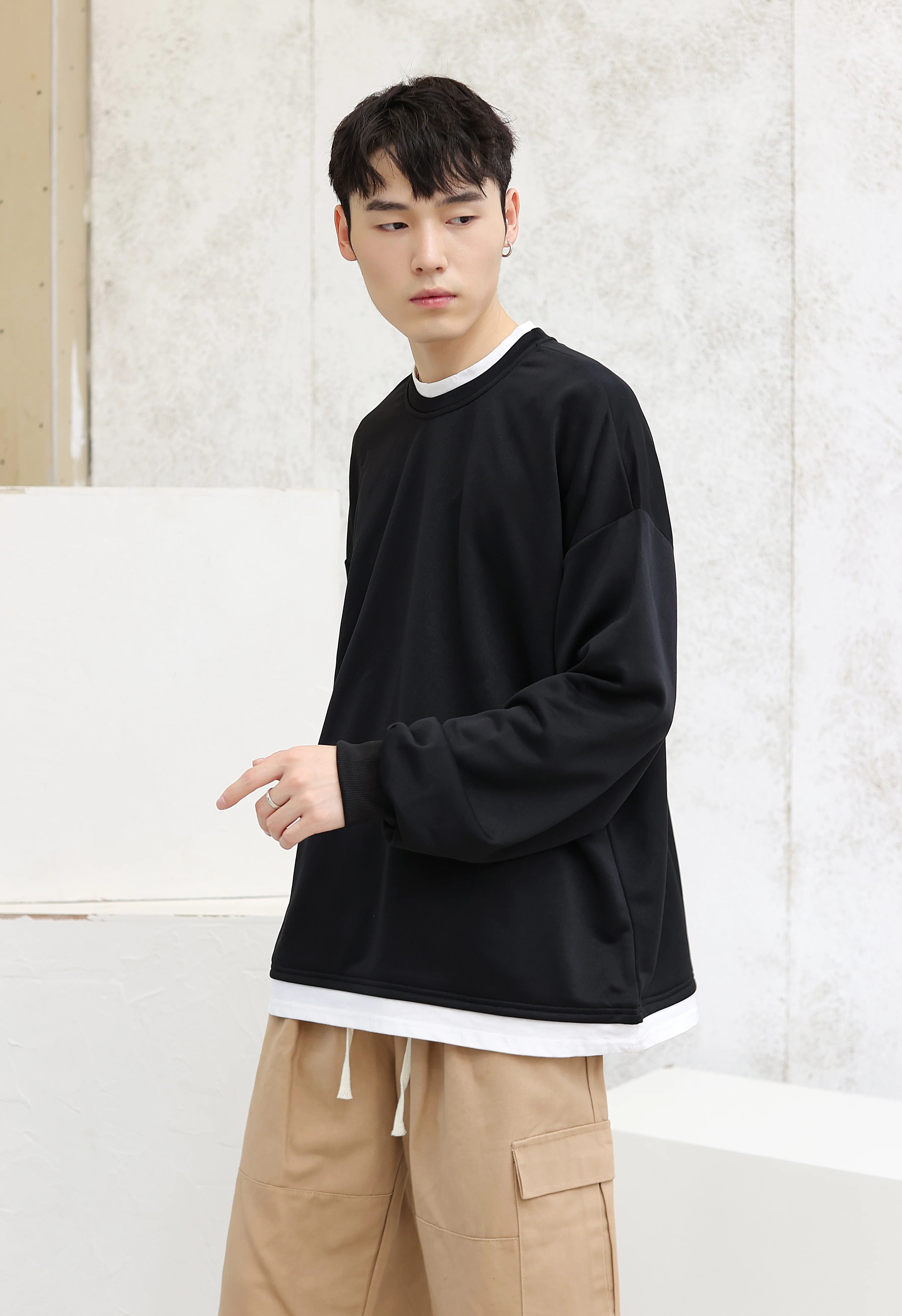 Oversized Mock Two-Piece Long-Sleeve Tee - Image 9