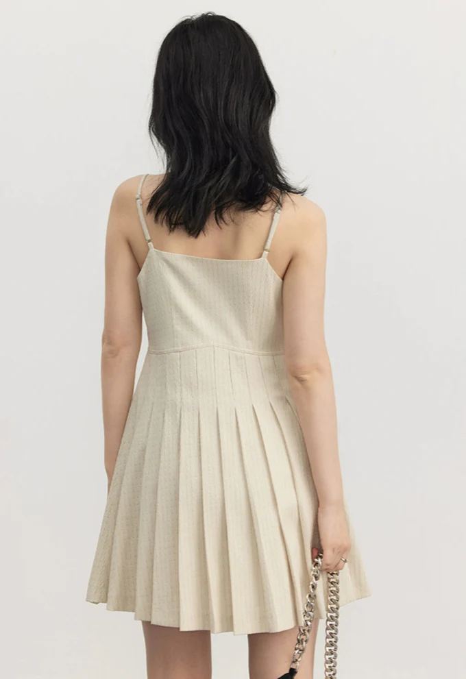 Pinstripe Texture Oversized Blazer and Pleated Dress Set - Image 13