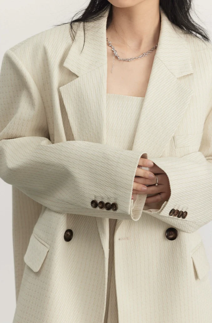 Pinstripe Texture Oversized Blazer and Pleated Dress Set - Image 5