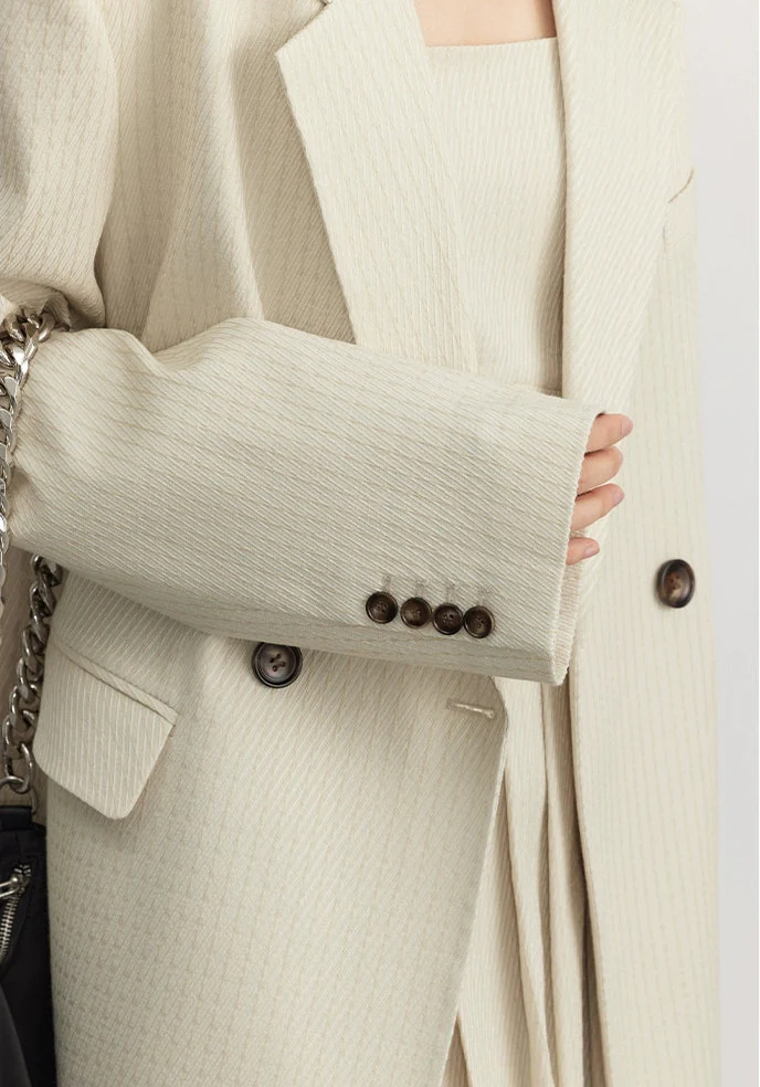 Pinstripe Texture Oversized Blazer and Pleated Dress Set - Image 7