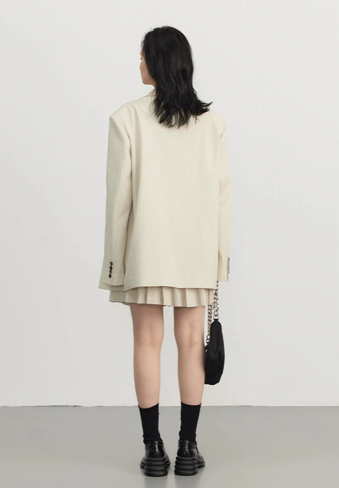 Pinstripe Texture Oversized Blazer and Pleated Dress Set - Image 9