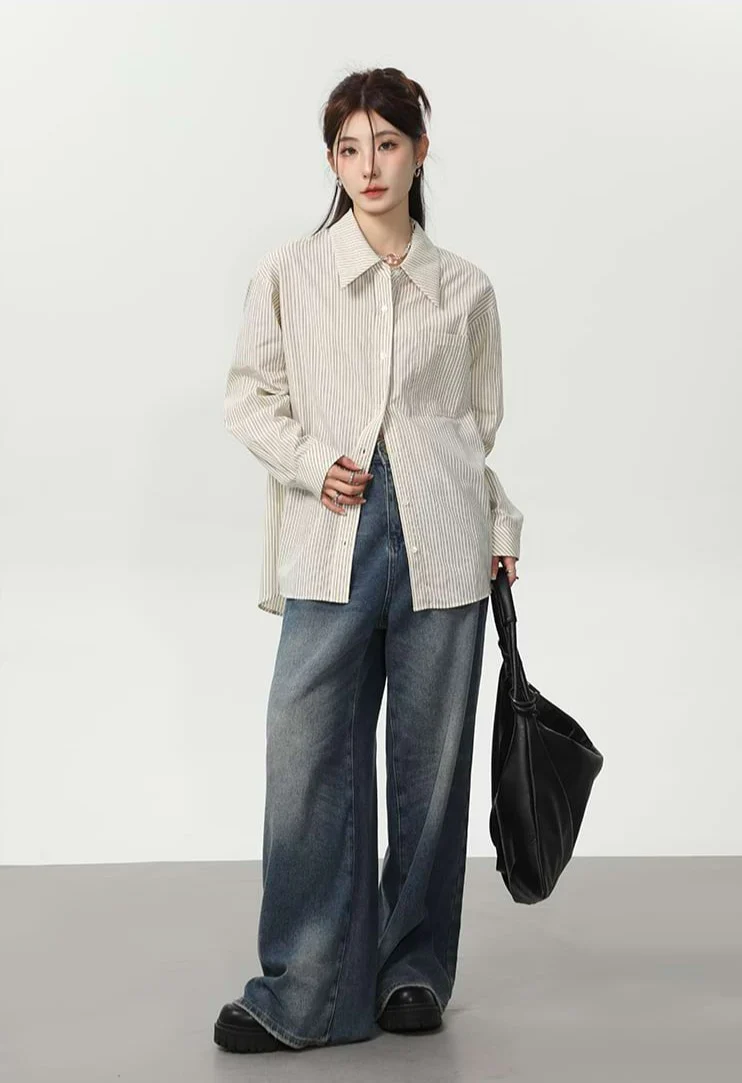 Slim Pinstripe Pocketed Button Shirt - Image 10