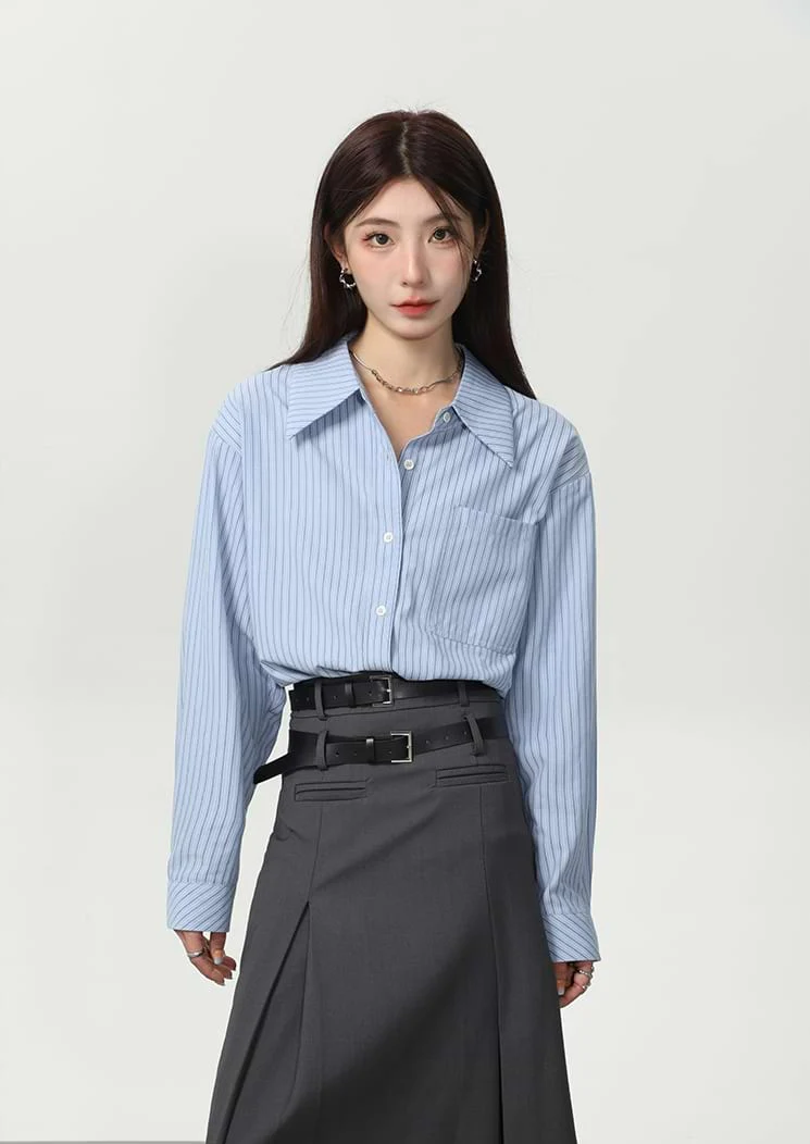 Slim Pinstripe Pocketed Button Shirt - Image 3