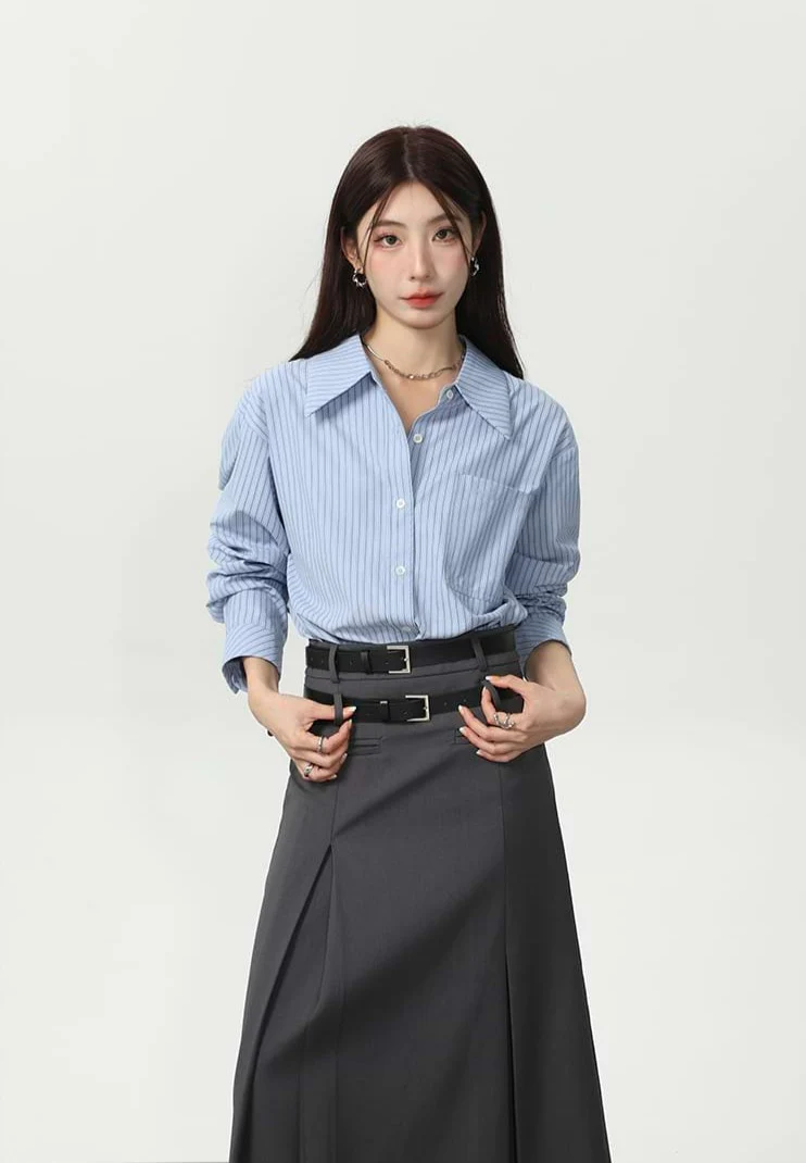 Slim Pinstripe Pocketed Button Shirt - Image 4