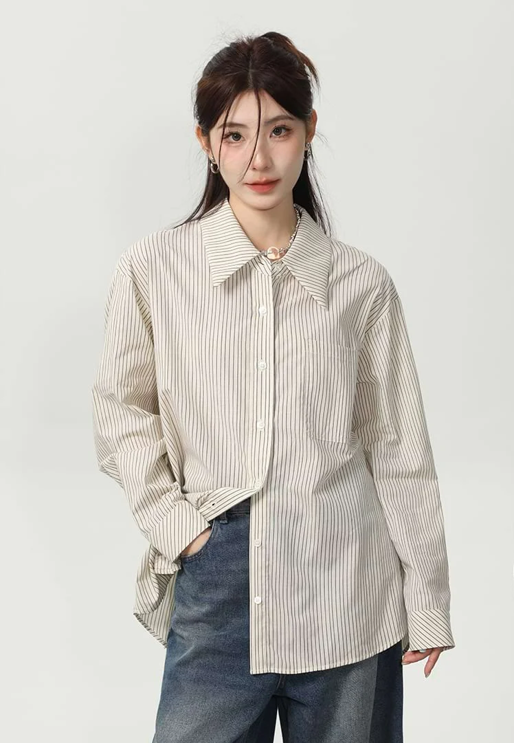 Slim Pinstripe Pocketed Button Shirt - Image 6