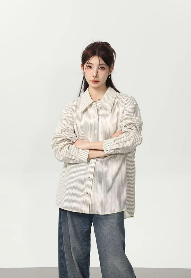 Slim Pinstripe Pocketed Button Shirt - Image 7