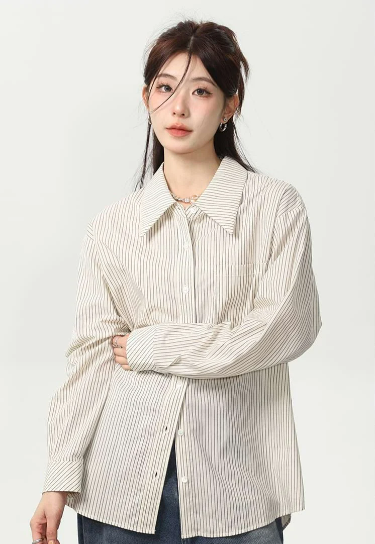 Slim Pinstripe Pocketed Button Shirt - Image 9